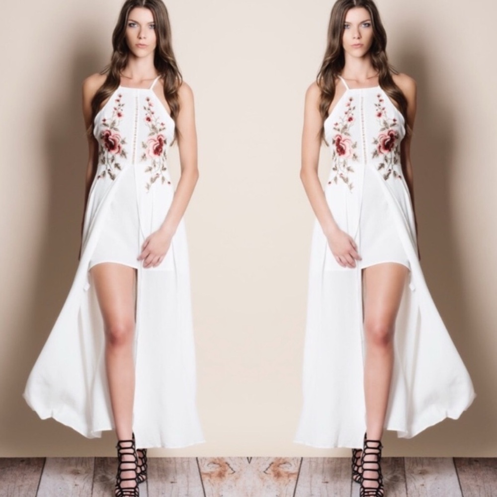 Floral Embroidered White Maxi Dress